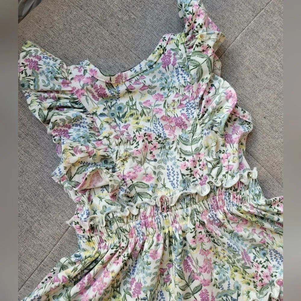 Nanette Lepore Girls 12 Month Dress Smocked Floral Sleeveless Ruffle Cottagecore